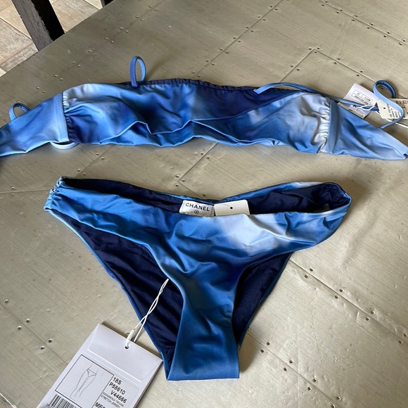Chanel 18s blue ombré bikini set top bottom sz 38 with box - Picture 1 of 13